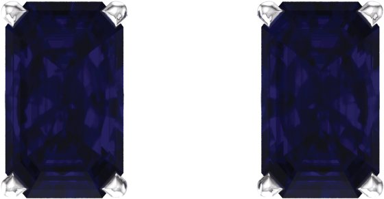 14K Gold Lab-Grown Blue Sapphire Emerald 4-Prong Scroll Setting Stud Earrings - White Gold - view 2