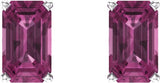 14K Gold Natural Pink Tourmaline Emerald 4-Prong Scroll Setting Stud Earrings - White Gold - view 2