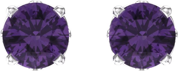 14K Gold Natural Amethyst Round 4-Prong Scroll Setting Stud Earrings - White Gold - view 2