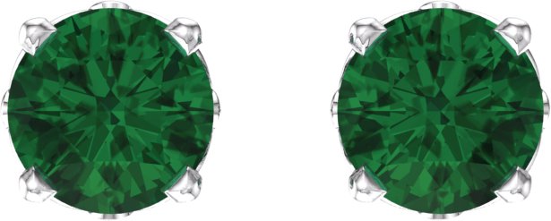 14K Gold Lab-Grown Emerald Round 4-Prong Scroll Setting Stud Earrings - White Gold - view 2