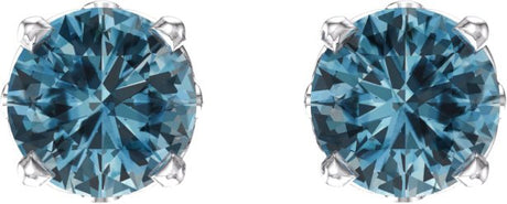 14K Gold Natural Swiss Blue Topaz Round 4-Prong Scroll Setting Stud Earrings - view 2