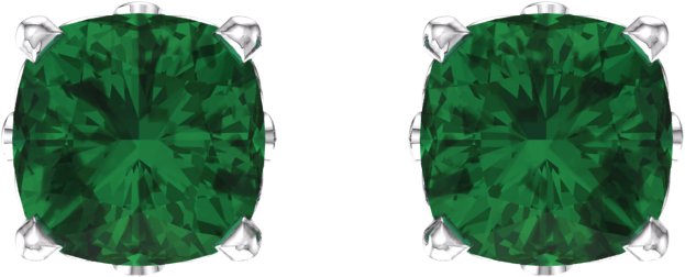 14K Gold Lab-Grown Emerald Cushion 4-Prong Scroll Setting Stud Earrings - White Gold - view 2