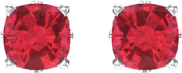 14K Gold Lab-Grown Ruby Cushion 4-Prong Scroll Setting Stud Earrings - White Gold - view 2