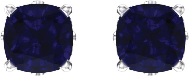 14K Gold Lab-Grown Blue Sapphire Cushion 4-Prong Scroll Setting Stud Earrings - White Gold - view 2