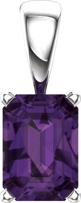 14K Gold Natural Amethyst Emerald Scroll Setting Pendant - White Gold