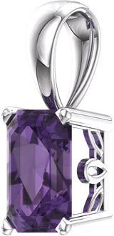 14K Gold Natural Amethyst Emerald Scroll Setting Pendant - White Gold - view 2