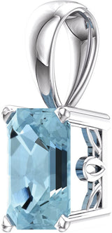 14K Gold Natural Aquamarine Emerald Scroll Setting Pendant - White Gold - view 2