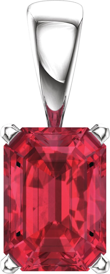 14K Gold Lab-Grown Ruby Emerald Scroll Setting Pendant - White Gold