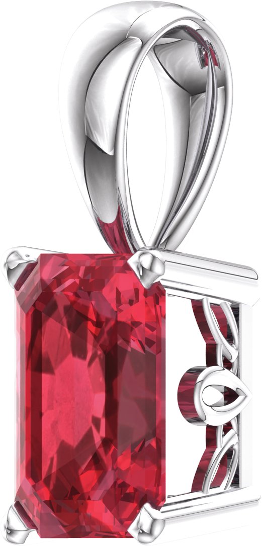 14K Gold Lab-Grown Ruby Emerald Scroll Setting Pendant - White Gold - view 2