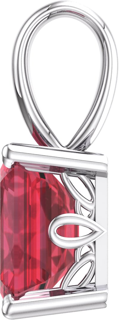 14K Gold Lab-Grown Ruby Emerald Scroll Setting Pendant - White Gold - view 3