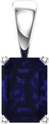 14K Gold Lab-Grown Blue Sapphire Emerald Scroll Setting Pendant - White Gold