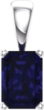 14K Gold Lab-Grown Blue Sapphire Emerald Scroll Setting Pendant - White Gold