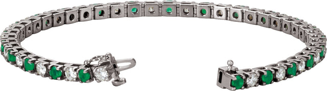 14K Gold Round Lab-Grown Emerald Line Bracelet - White Gold - view 11