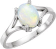 14K Gold Oval Natural White Opal Cabochon Ring – 8x6mm - White Gold