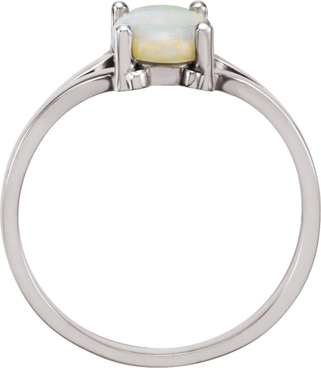 14K Gold Oval Natural White Opal Cabochon Ring – 8x6mm - White Gold - view 2
