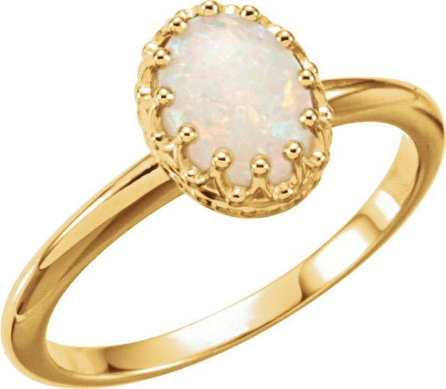 Platinum Oval Natural White Opal Crown Cabochon Ring