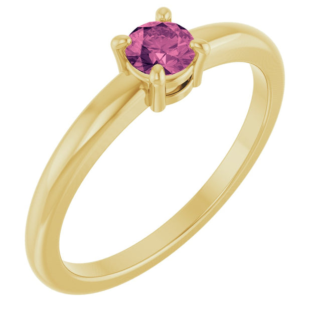 14K Gold Round Natural Pink Tourmaline Solitaire Ring - Yellow Gold - view 6