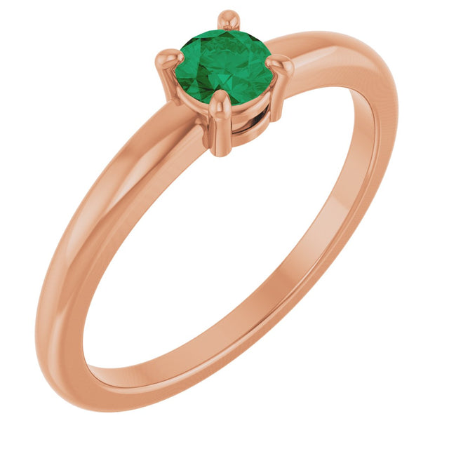 14K Gold Round Natural Emerald Solitaire Ring - Rose Gold - view 6