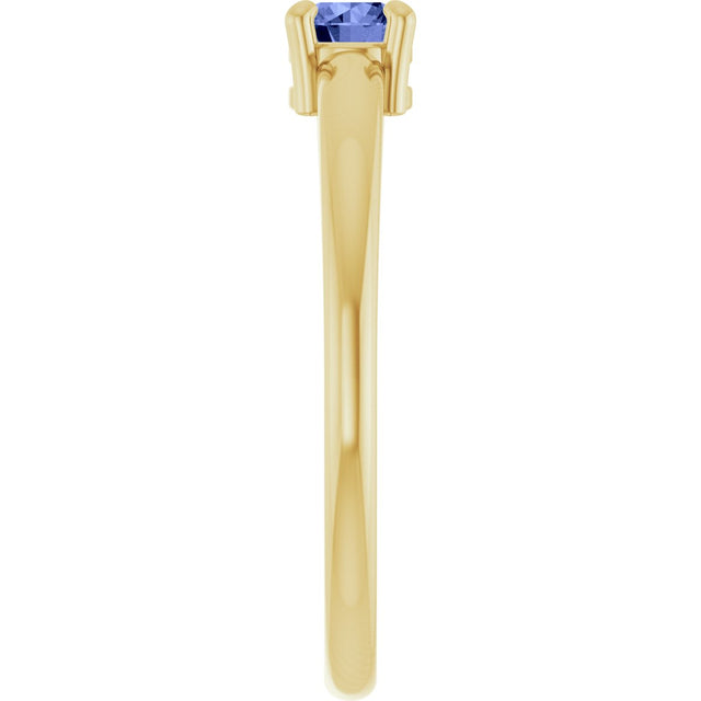 14K Gold Round Natural Tanzanite Solitaire Ring - Yellow Gold - view 9