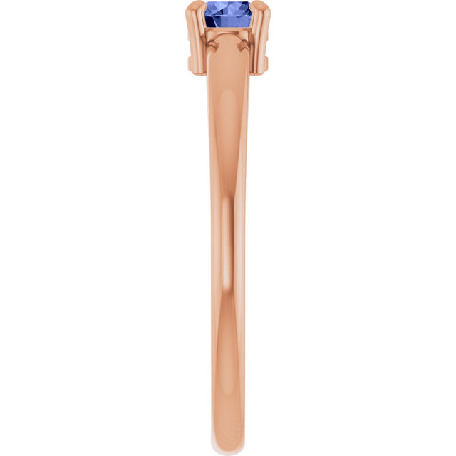 14K Gold Round Natural Tanzanite Solitaire Ring - Rose Gold - view 9