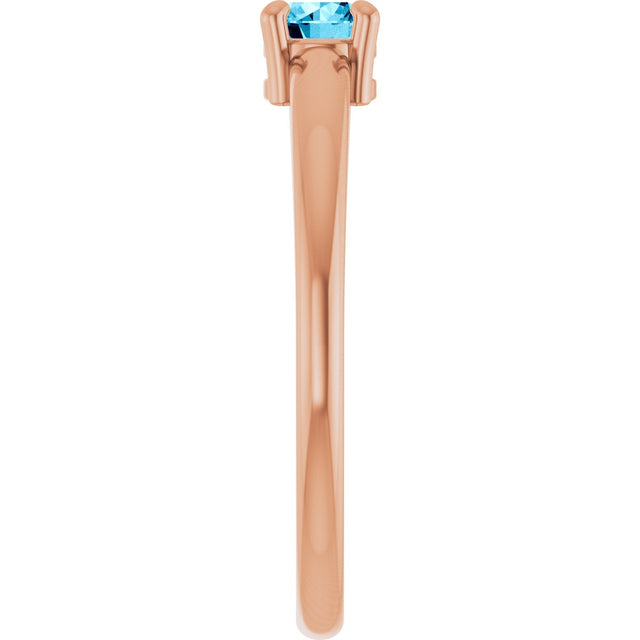 14K Gold Round Natural Aquamarine Solitaire Ring - Rose Gold - view 9