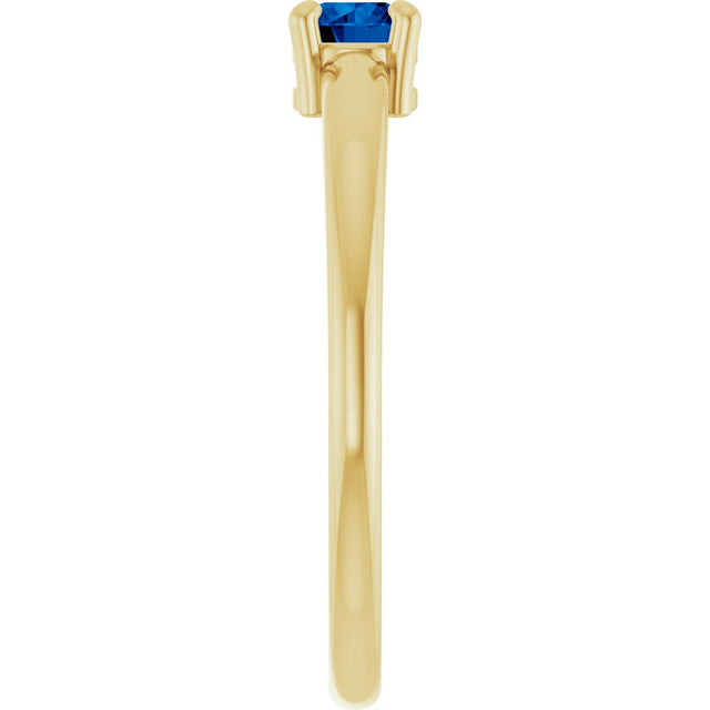 14K Gold Round Natural Blue Sapphire Solitaire Ring - Yellow Gold - view 9