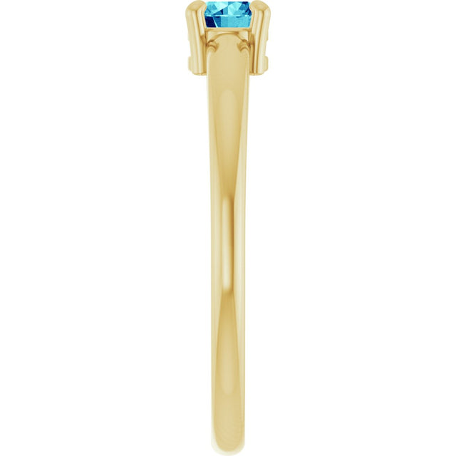 14K Gold Round Natural Blue Zircon Solitaire Ring - Yellow Gold - view 9
