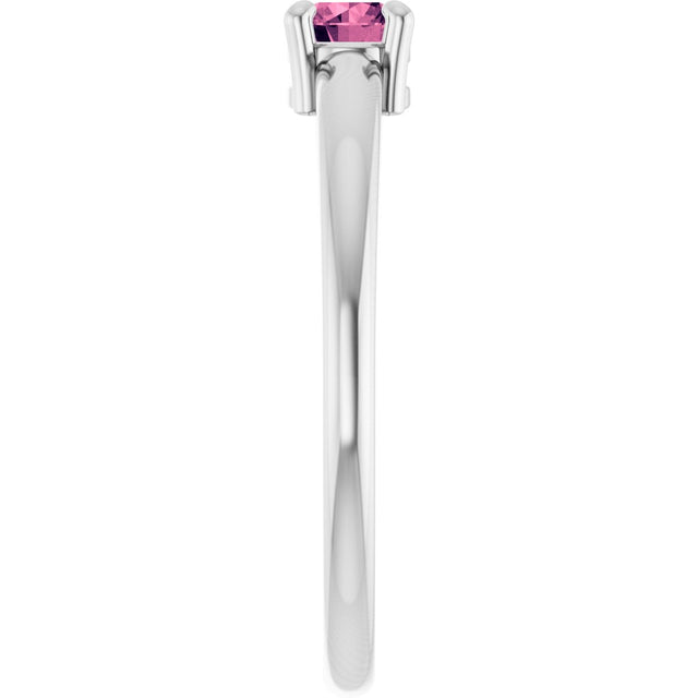 Platinum Round Natural Pink Tourmaline Solitaire Ring - view 9