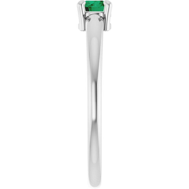 14K Gold Round Natural Emerald Solitaire Ring - White Gold - view 9