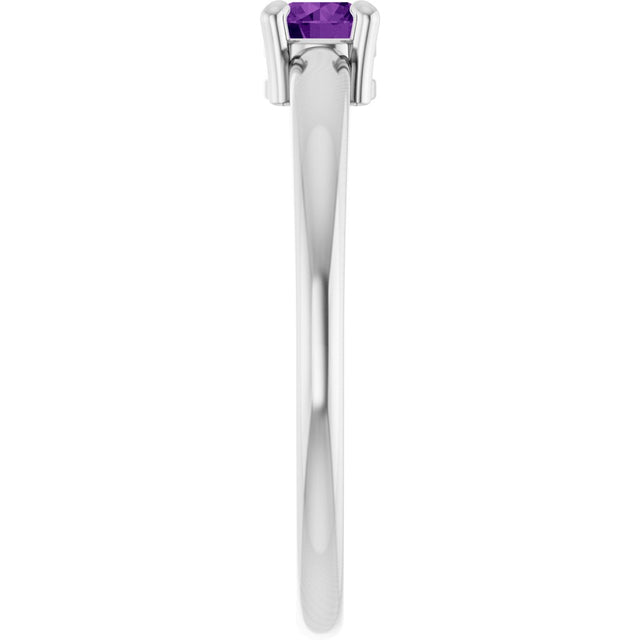 14K Gold Round Natural Amethyst Solitaire Ring - White Gold - view 9
