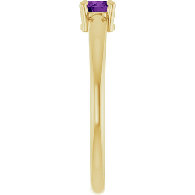 14K Gold Round Natural Amethyst Solitaire Ring - Yellow Gold - view 9
