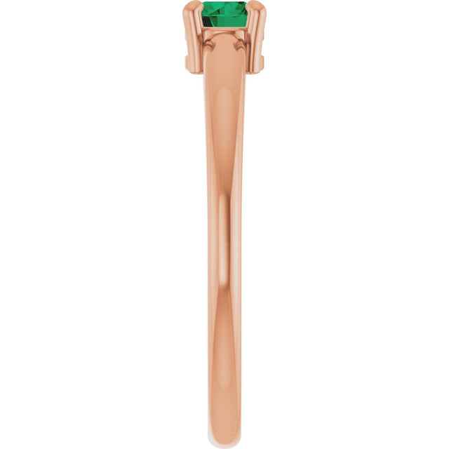 14K Gold Round Natural Emerald Solitaire Ring - Rose Gold - view 9