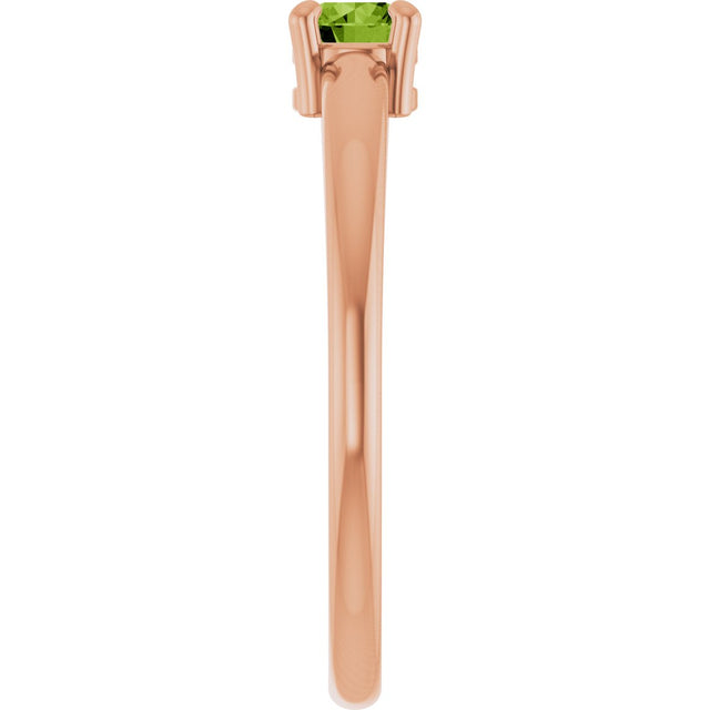14K Gold Round Natural Peridot Solitaire Ring - Rose Gold - view 9