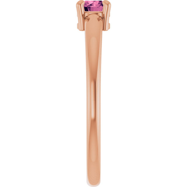 14K Gold Round Natural Pink Tourmaline Solitaire Ring - Rose Gold - view 9