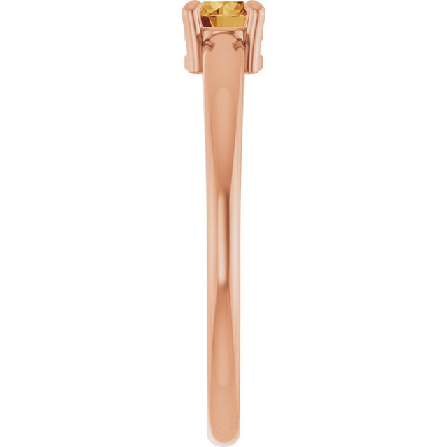 14K Gold Round Natural Citrine Solitaire Ring - Rose Gold - view 9