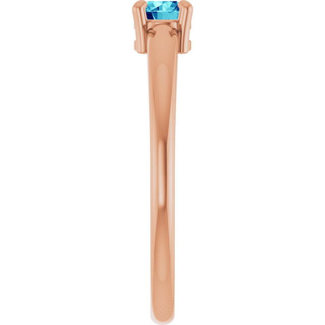 14K Gold Round Natural Blue Zircon Solitaire Ring - Rose Gold - view 9
