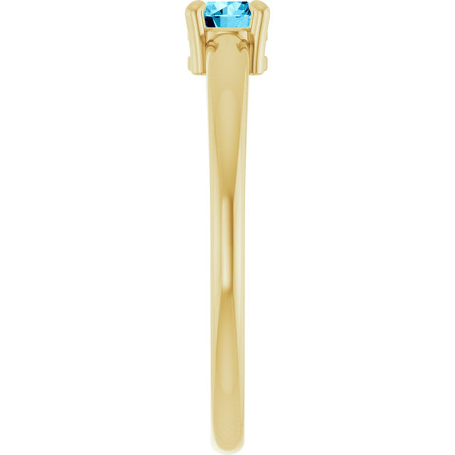 14K Gold Round Natural Aquamarine Solitaire Ring - Yellow Gold - view 9