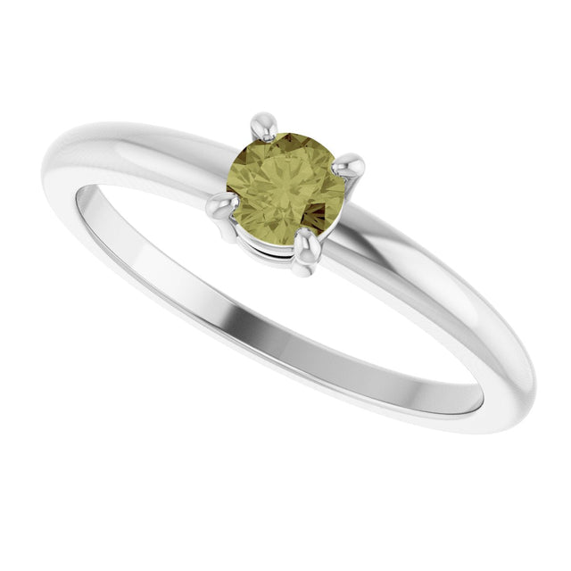 14K Gold Round Natural Green Sapphire Solitaire Ring - White Gold - view 10