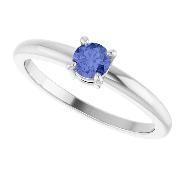Platinum Round Natural Tanzanite Solitaire Ring - view 10