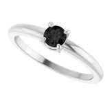 14K Gold Round Natural Black Onyx Solitaire Ring - White Gold - view 10