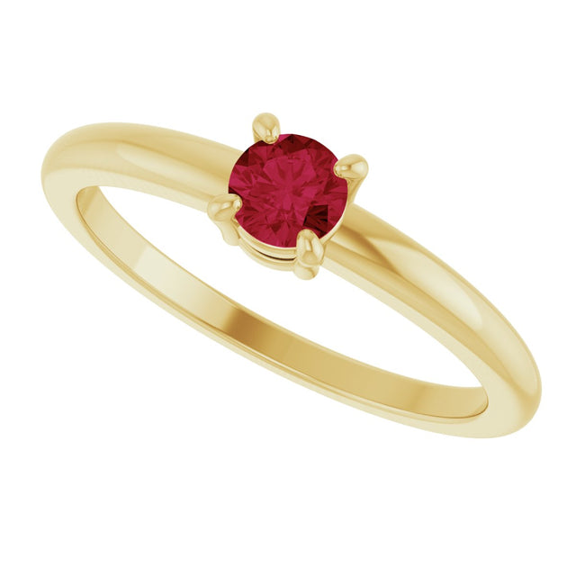14K Gold Round Natural Ruby Solitaire Ring - Yellow Gold - view 10