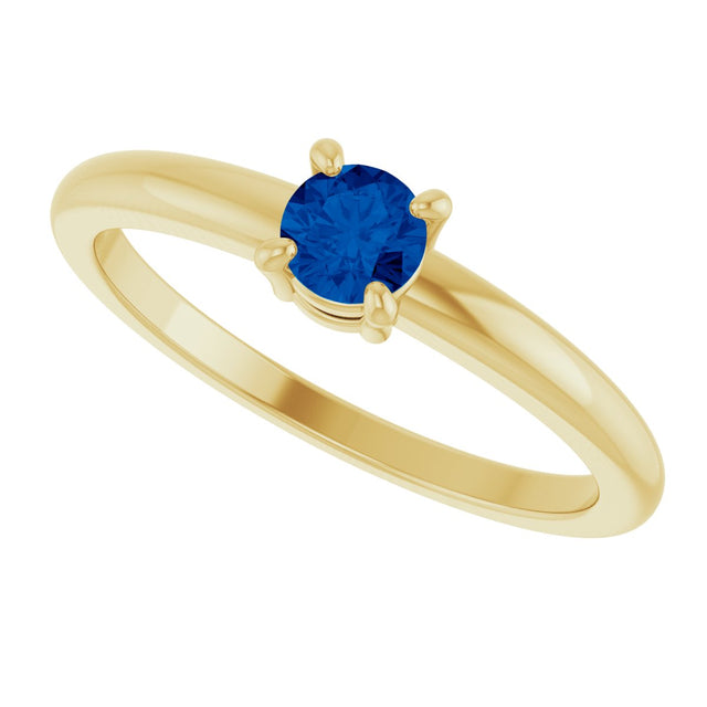 14K Gold Round Natural Blue Sapphire Solitaire Ring - Yellow Gold - view 10