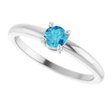 14K Gold Round Natural Blue Zircon Solitaire Ring - White Gold - view 10