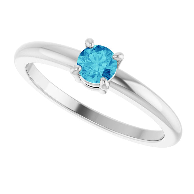 14K Gold Round Natural Blue Zircon Solitaire Ring - White Gold - view 10