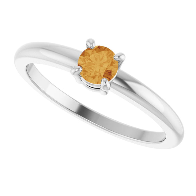Platinum Round Natural Citrine Solitaire Ring - view 10