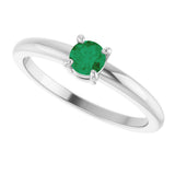 14K Gold Round Natural Emerald Solitaire Ring - White Gold - view 10