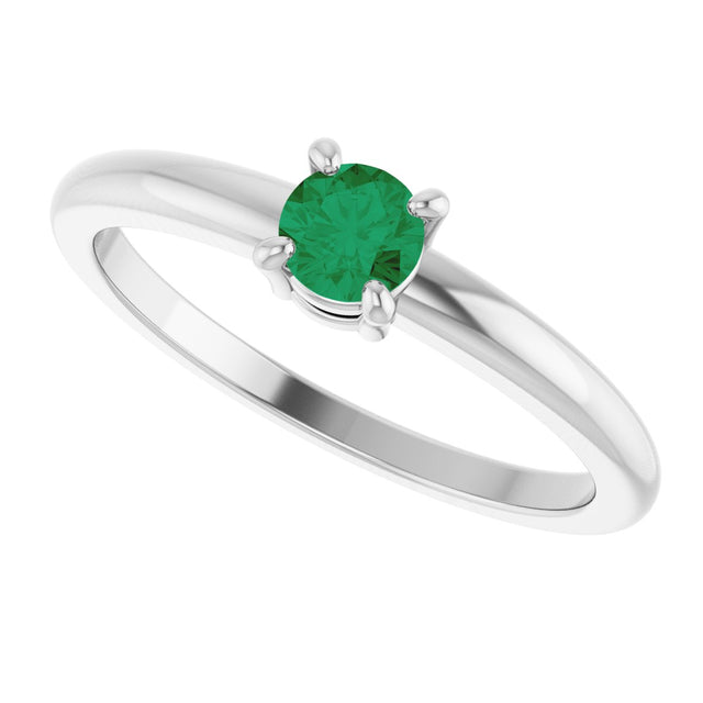 14K Gold Round Natural Emerald Solitaire Ring - White Gold - view 10