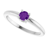 14K Gold Round Natural Amethyst Solitaire Ring - White Gold - view 10