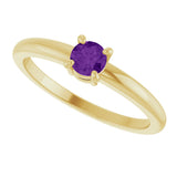 14K Gold Round Natural Amethyst Solitaire Ring - Yellow Gold - view 10