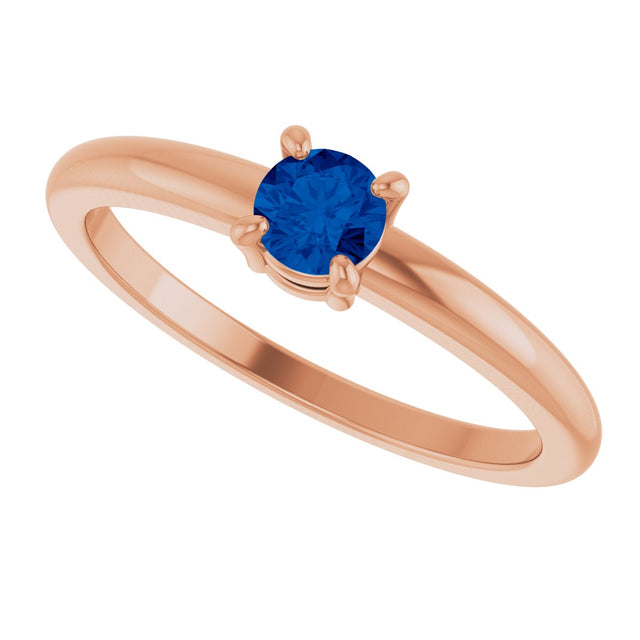 14K Gold Round Natural Blue Sapphire Solitaire Ring - Rose Gold - view 10